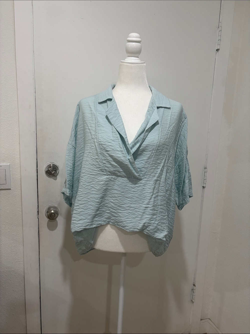 Anthropologi Light Blue V-Neck Collared Women's Top